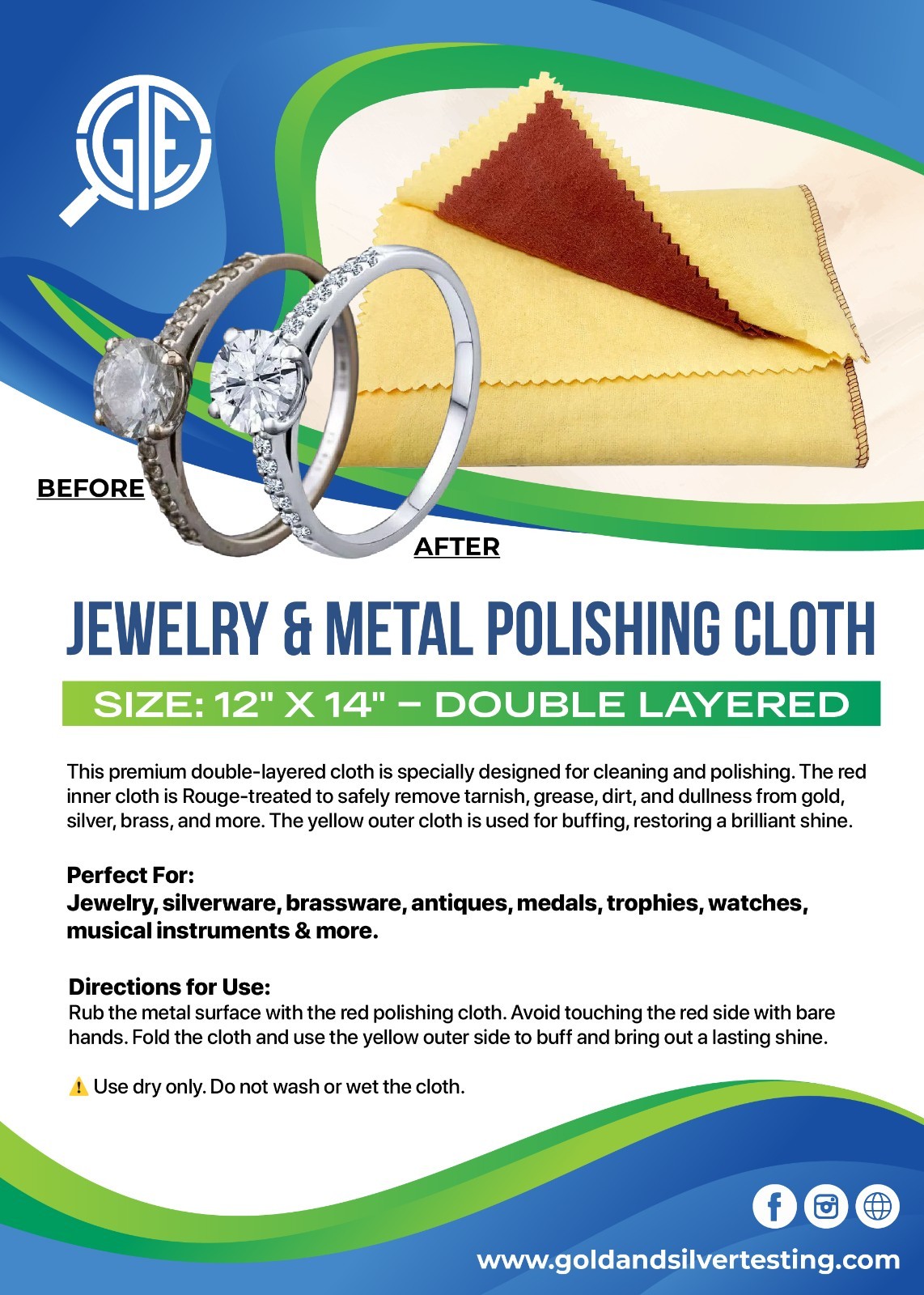 2/Pk 12" x 14" Jewelers Red Rouge Polishing Buffing Cloth For Jewelry Gold Brass