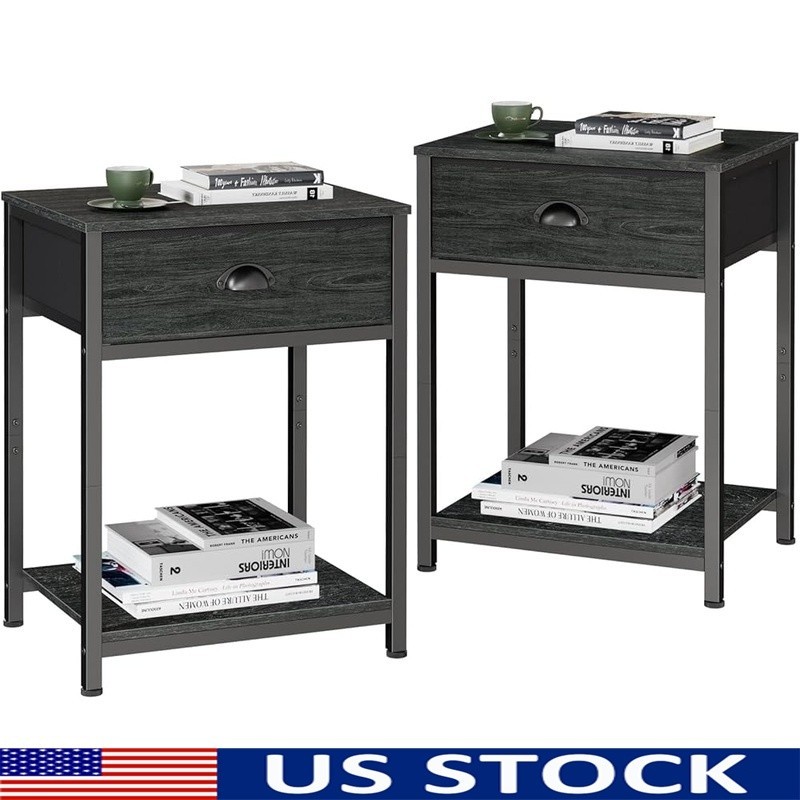 Sturdy Bedside Table W/ Fabric Drawer 3-Tier Storage Multi-Function Unit New