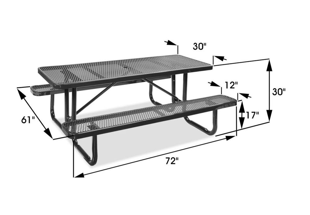 PICNIC TABLE Commercial - All Metal Construction & Steel Frame 6 Ft Rectangular