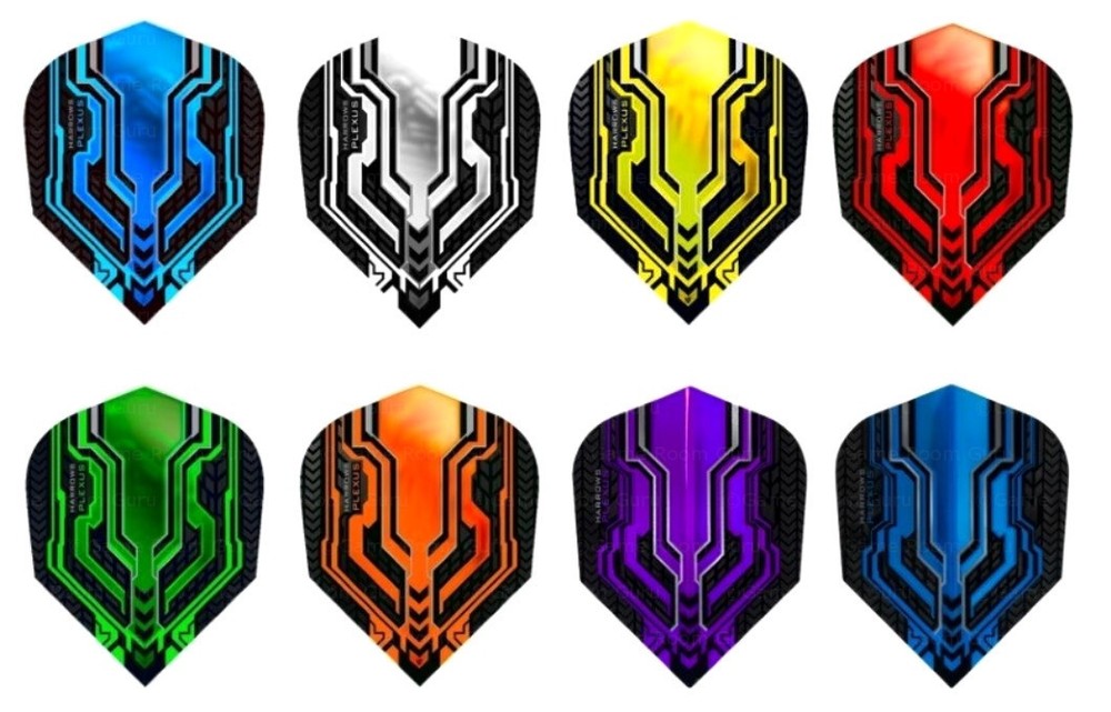 8 New Sets Harrows Plexus 100 Micron Standard Dart Flights – Assorted Colors