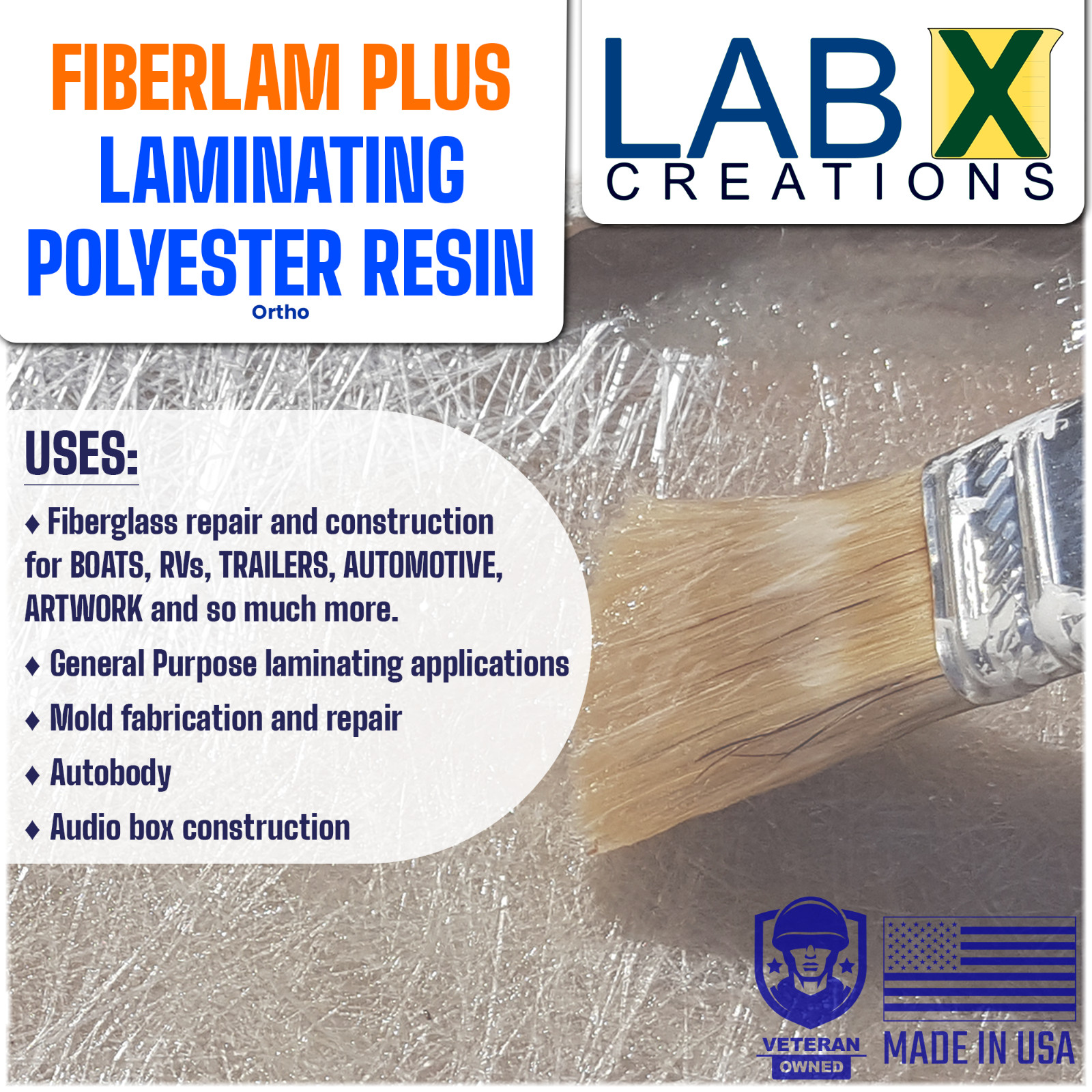 FIBERLAM PLUS FIBERGLASS RESIN 5 Gallon +MEKP (Laminating cloth, CSM, biaxial)