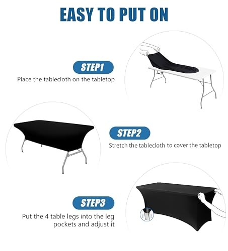 6FT Table Cloth - Pack Fitted Stretch Rectangle Spandex Tablecloth, 2 Black