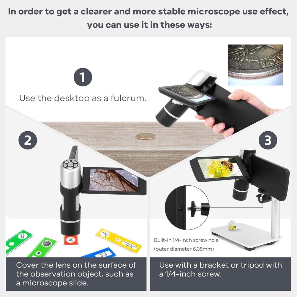 AD203 Handheld Digital Microscope, Portable Pocket USB Coin Microscope with 4...