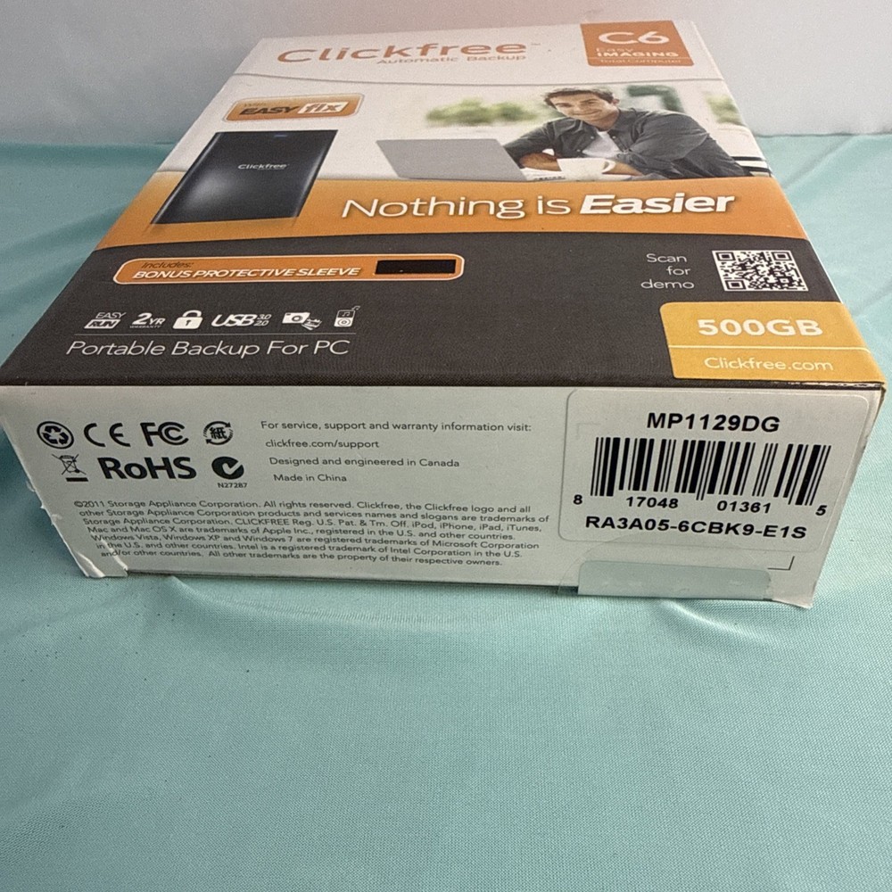 Clickfree Automatic Backup C6 For PC Computer Portable 500GB with Bonus sleeve