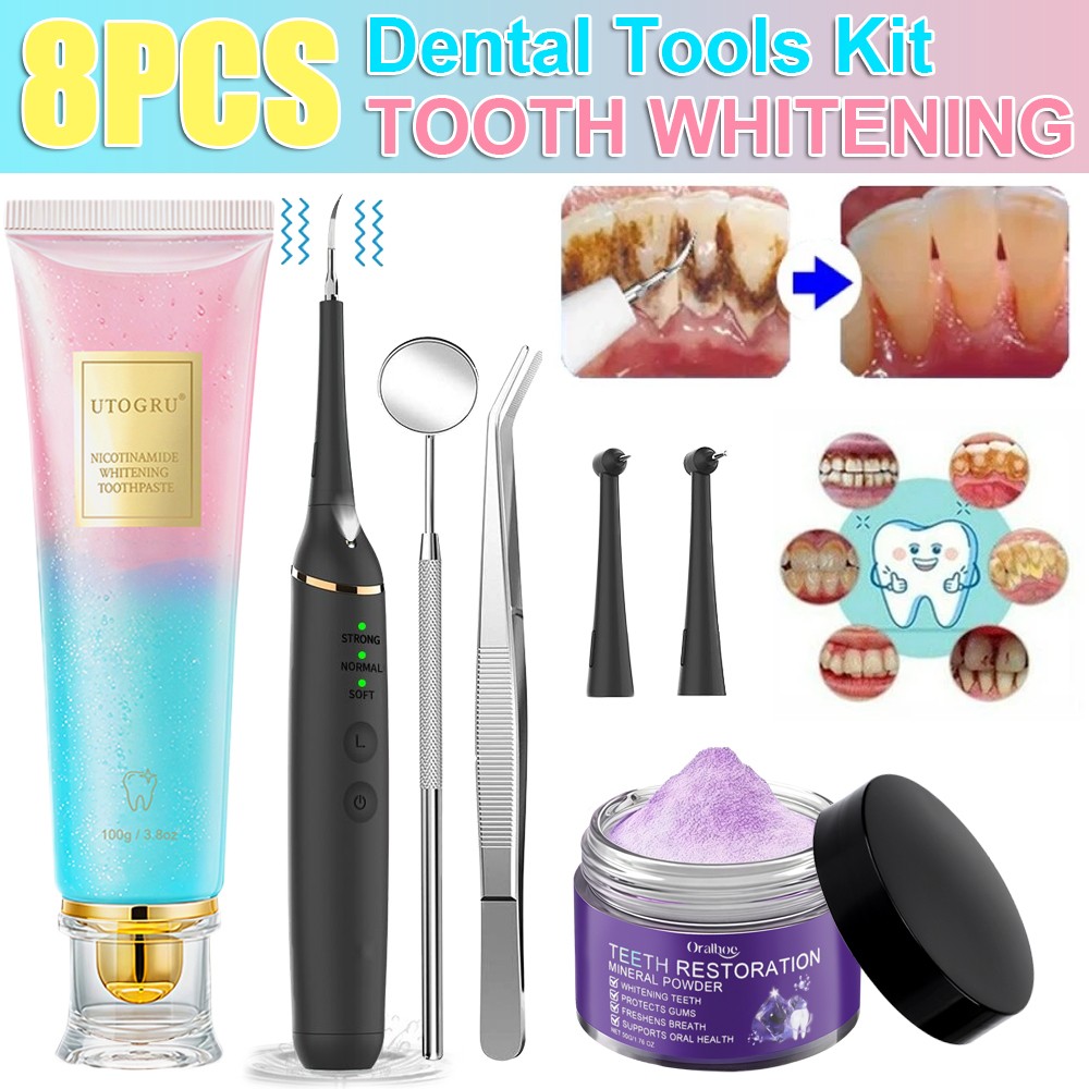 Tooth Cleaner Kit Teeth Whitening Powder & Toothpaste & Machine Dental Tools Set