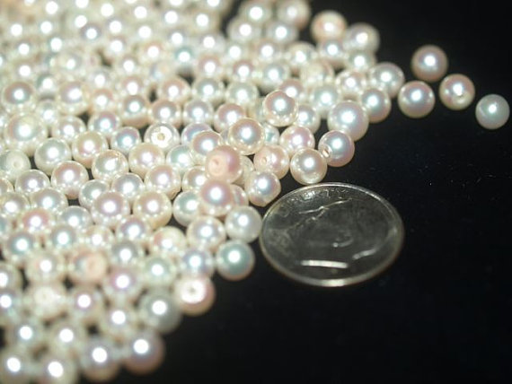 PAIR Akoya Round 4-4.5mm genuine Cultured half drilled pearls for jewelry