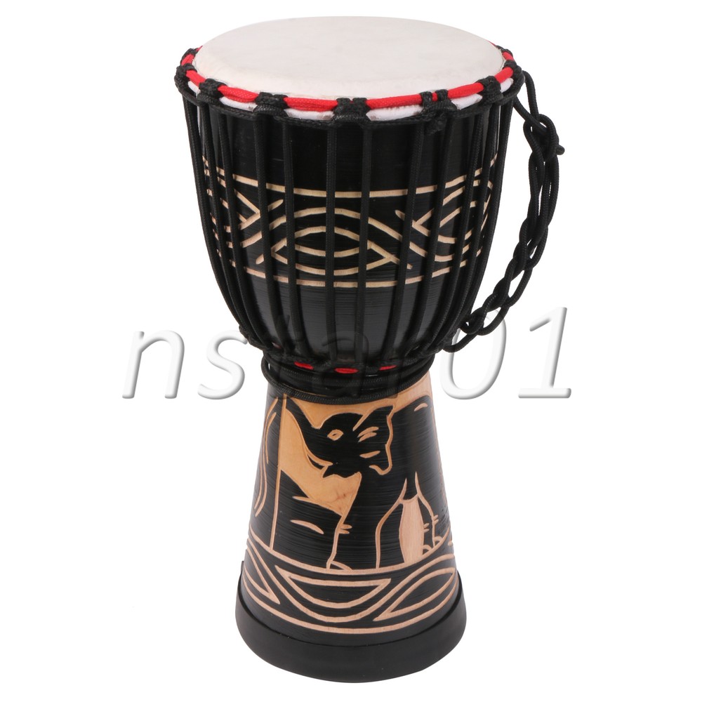 Hand Carved African Style Bongo Djembe Drum 8" Diameter Elephant Pattern Black