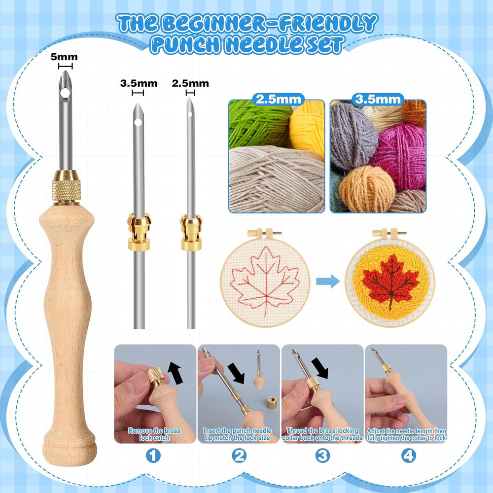 35Pcs Punch Needle Kit Adult Beginner, Adjustable Punch Needle Tool with Differe