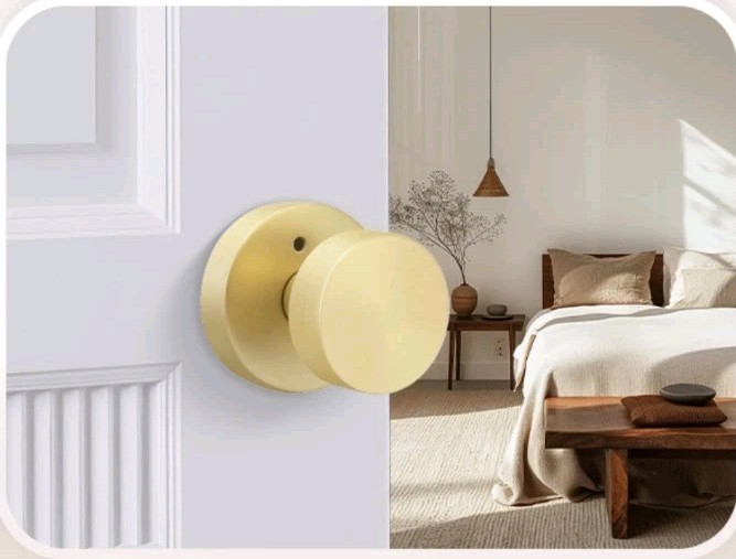 🔑 ⭐ Goldenwarm Brushed Gold Privacy Door Knobs Interior Round Satin (6 Pack)