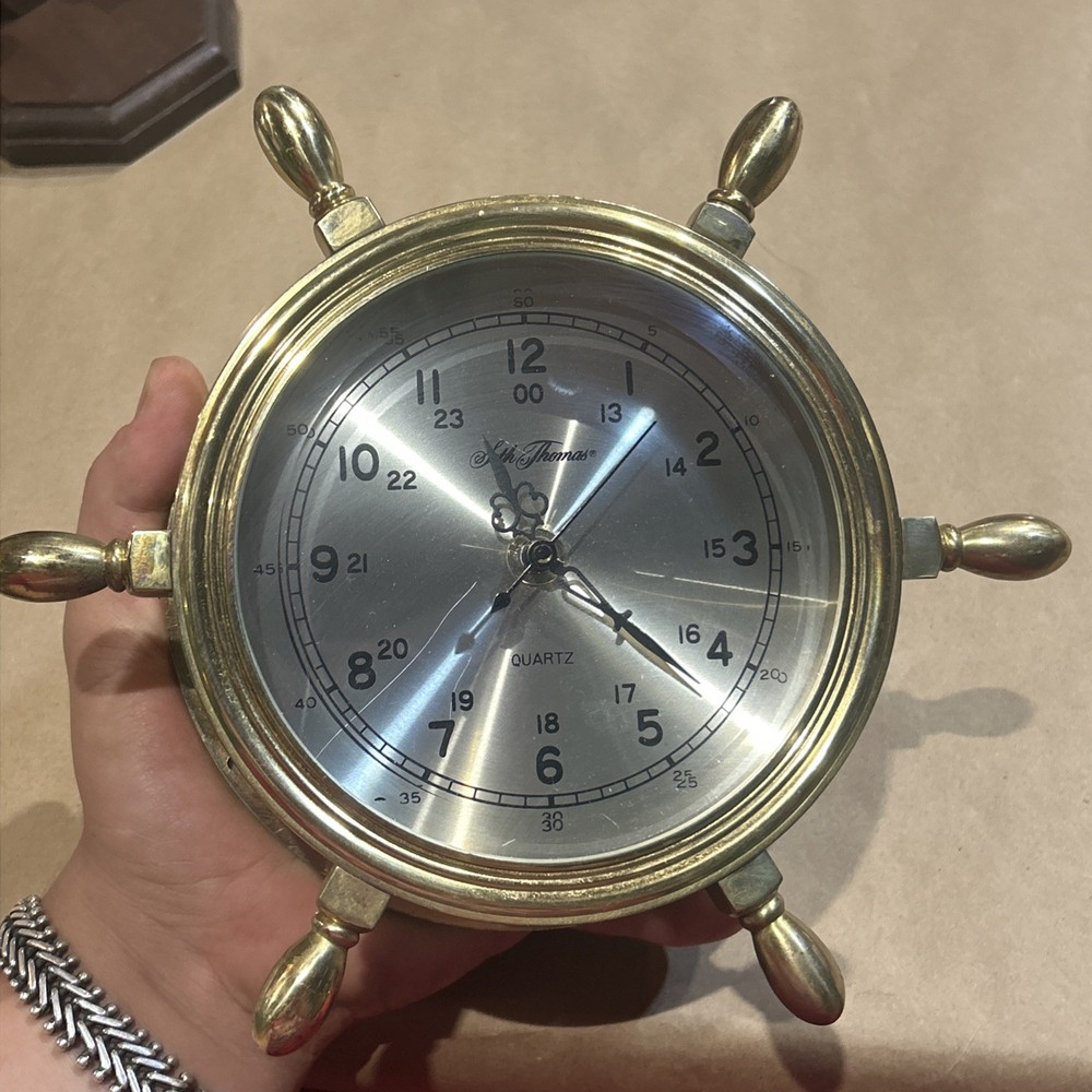 SETH THOMAS MARITIME, SOLID BRASS, SHIP'S TABLE TOP CLOCK Damaged Stand Working