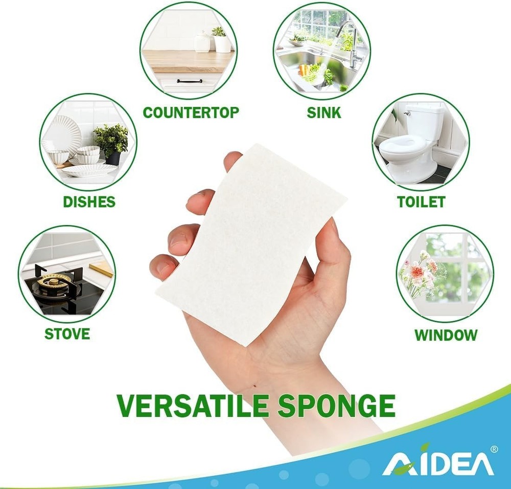 Versatile Non-Scratch Sponges - 6 Count Natural Cellulose for Kitchen & Bath