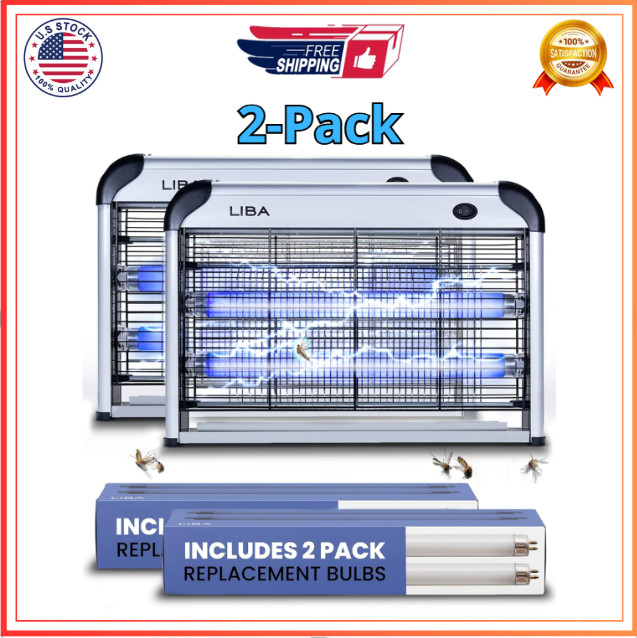LiBa Electric Bug Zapper (2-Pack) Indoor Insect Killer - (4) Extra Replacement