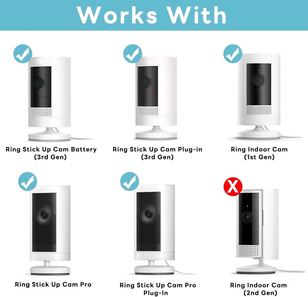 2-Pack Ring Camera Mounts with 360° Adjustability & No-Drill Installation