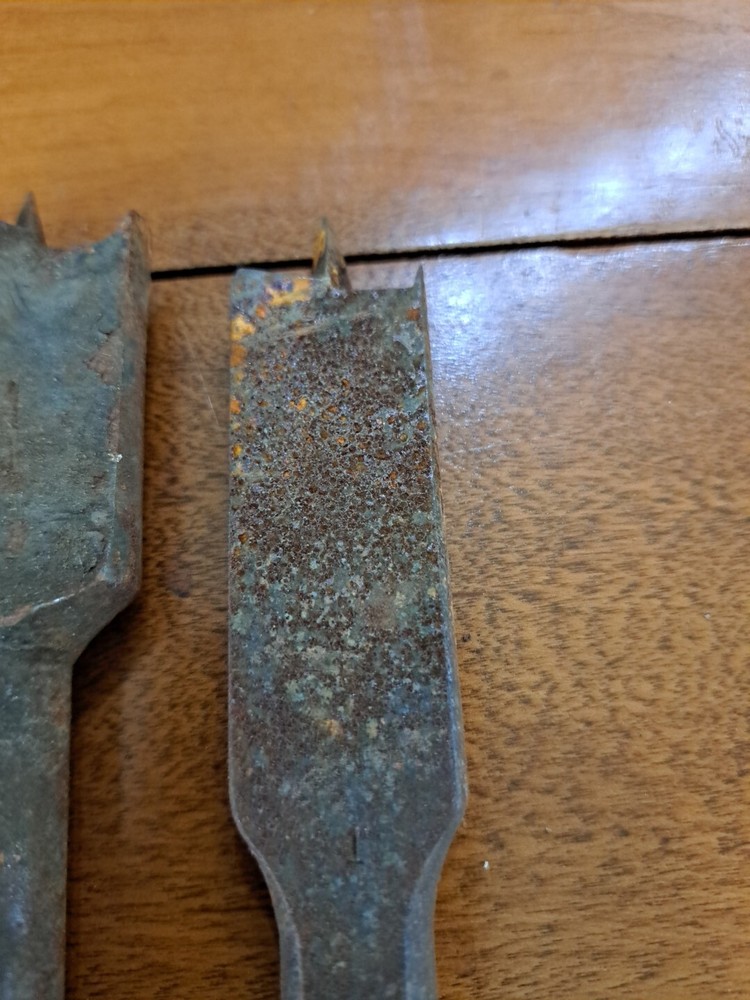 3 Vintage Antique Spade Boring Drill Bits