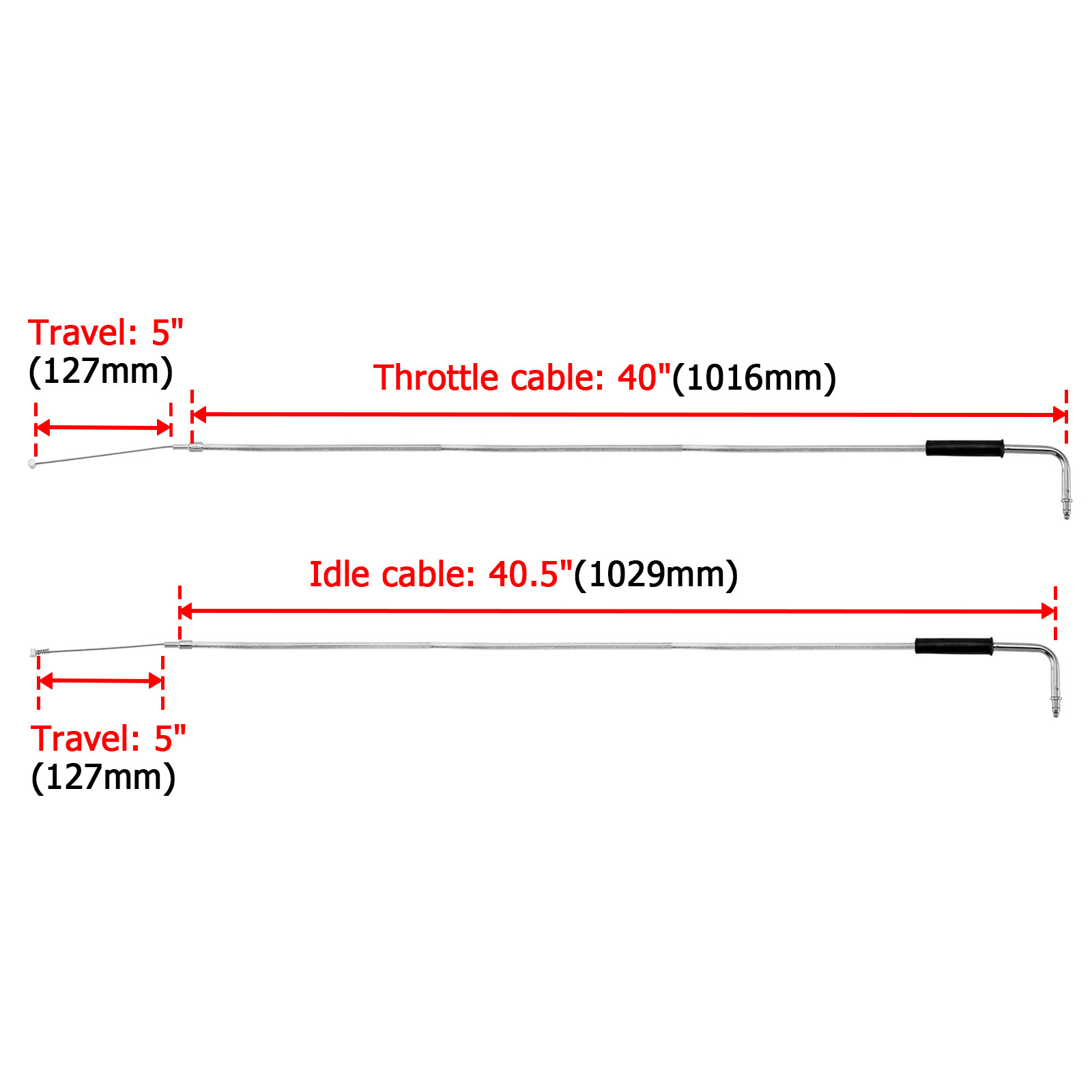40" Stainless Steel Throttle and Idle Cable Sets / Kits For Harley 10" Handlebar