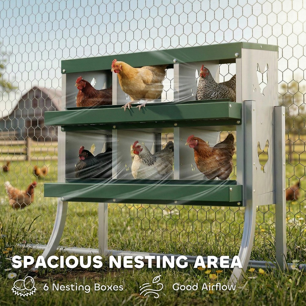 Chicken Nesting Boxes, 6 Compartment Steel Nesting Boxes for Chickens