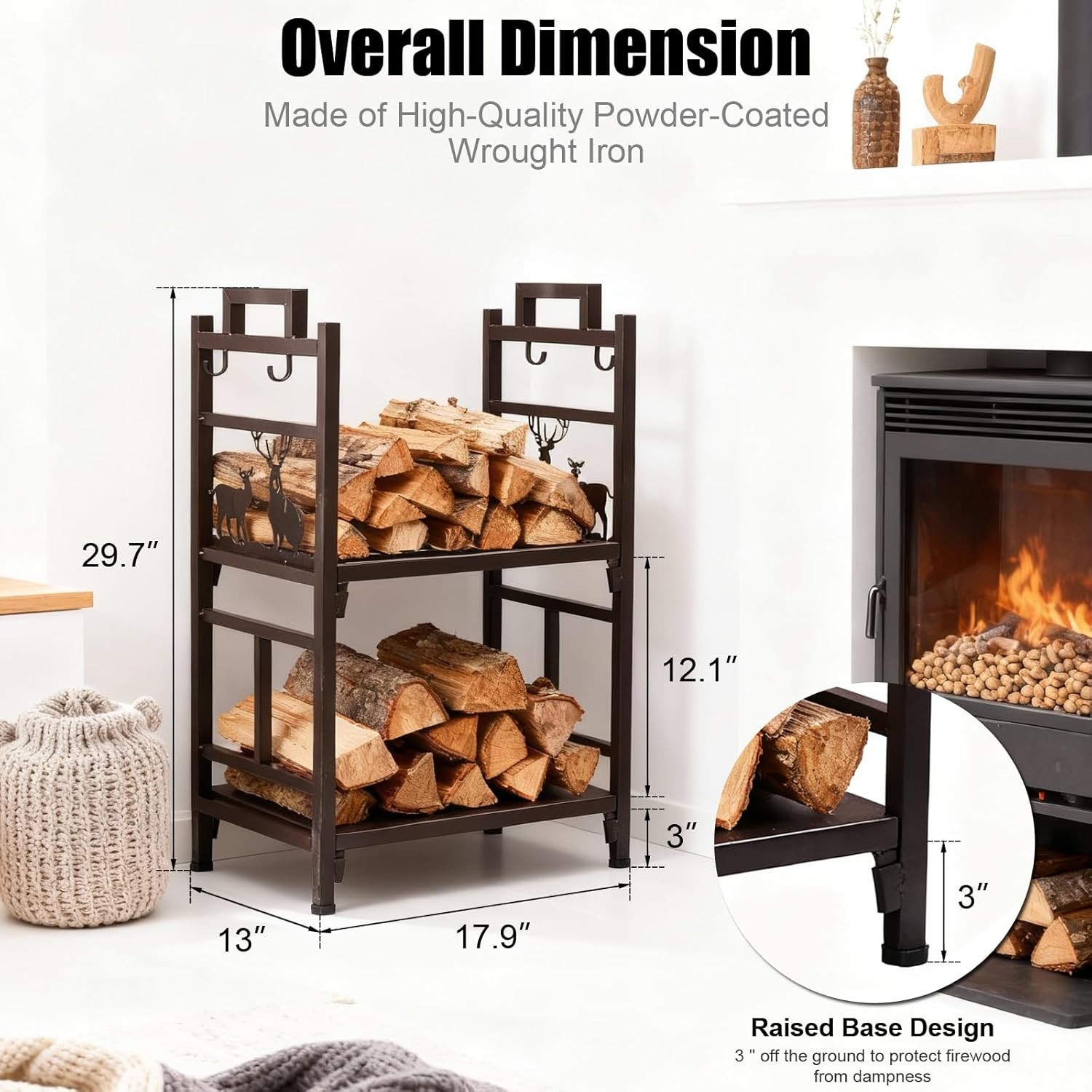 2-Tier Firewood Log Rack,Iron Lumber Storage Holder, Wood Pile Stacker Organizer