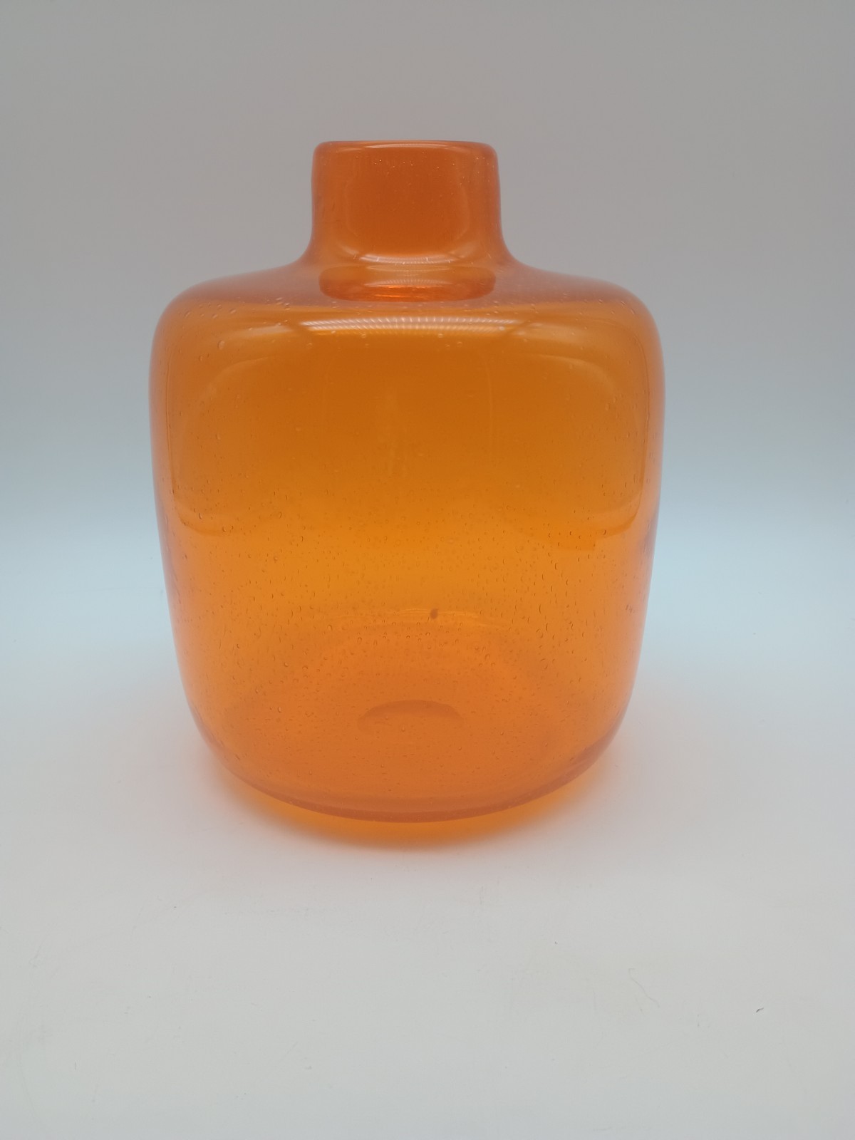 Beautiful Hand blown Art Glass Orange Tangerine Vase with Bubble's 7"H 5"W