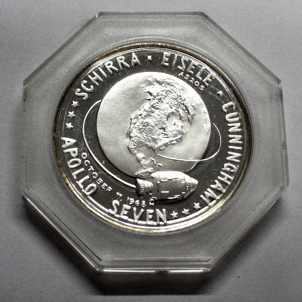 APOLLO 7 SILVER PLATE PROOF COMMEMORATIVE SILVER PLATE PROOF DEEP MIRROR