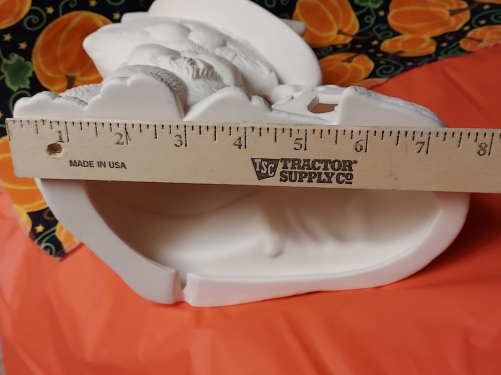 Ceramic Bisque ~ Ready to paint~ Cat Wearing Witch Hat with Pumpkin & light kit