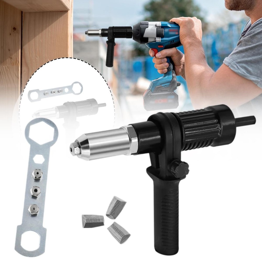 Black Electric Rivet Gun Conversion Adapter With Multi Size Nozzles