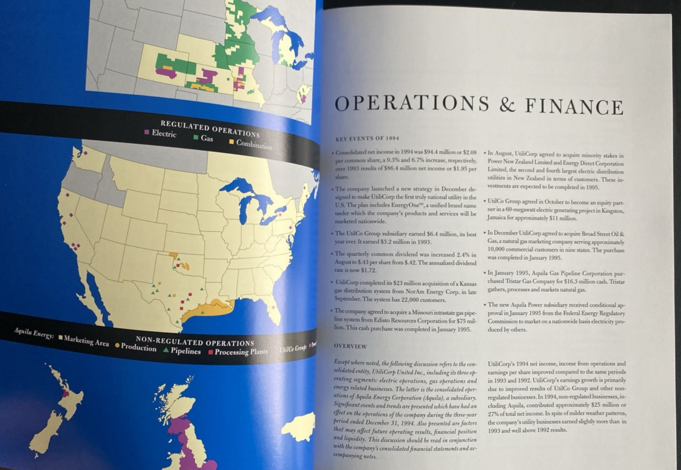 Vtg 1994 Annual Report & Proxy Utilicorp United (Aquila) Kansas City, Mo 56 pgs