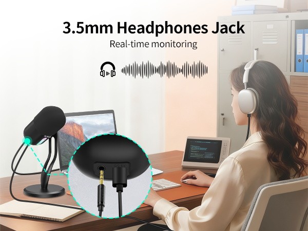 TOALLIN Basics USB Condenser Microphone Mute Button,Headphone Jack,Desktop Stand
