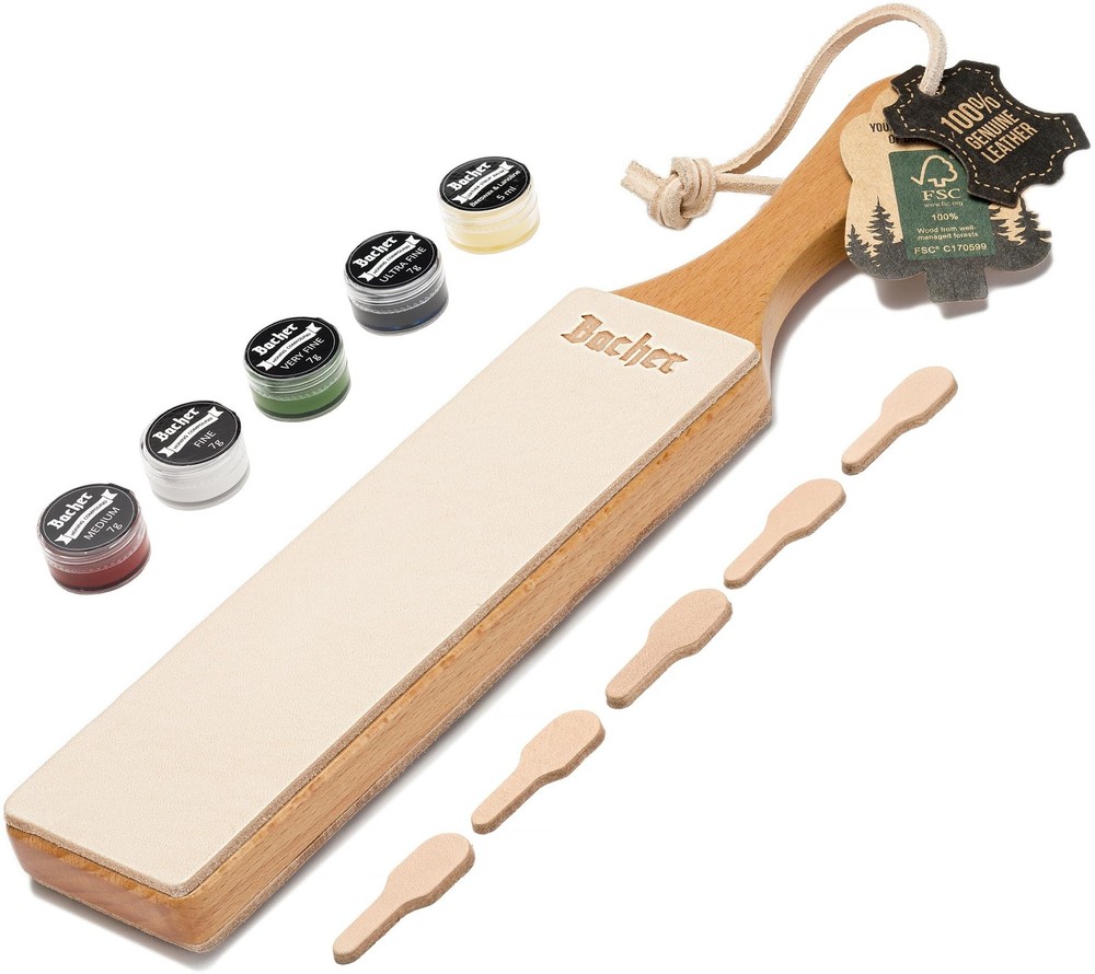 Bacher Premium Leather Strop for Knife Sharpening with Polishing Compound - Doub
