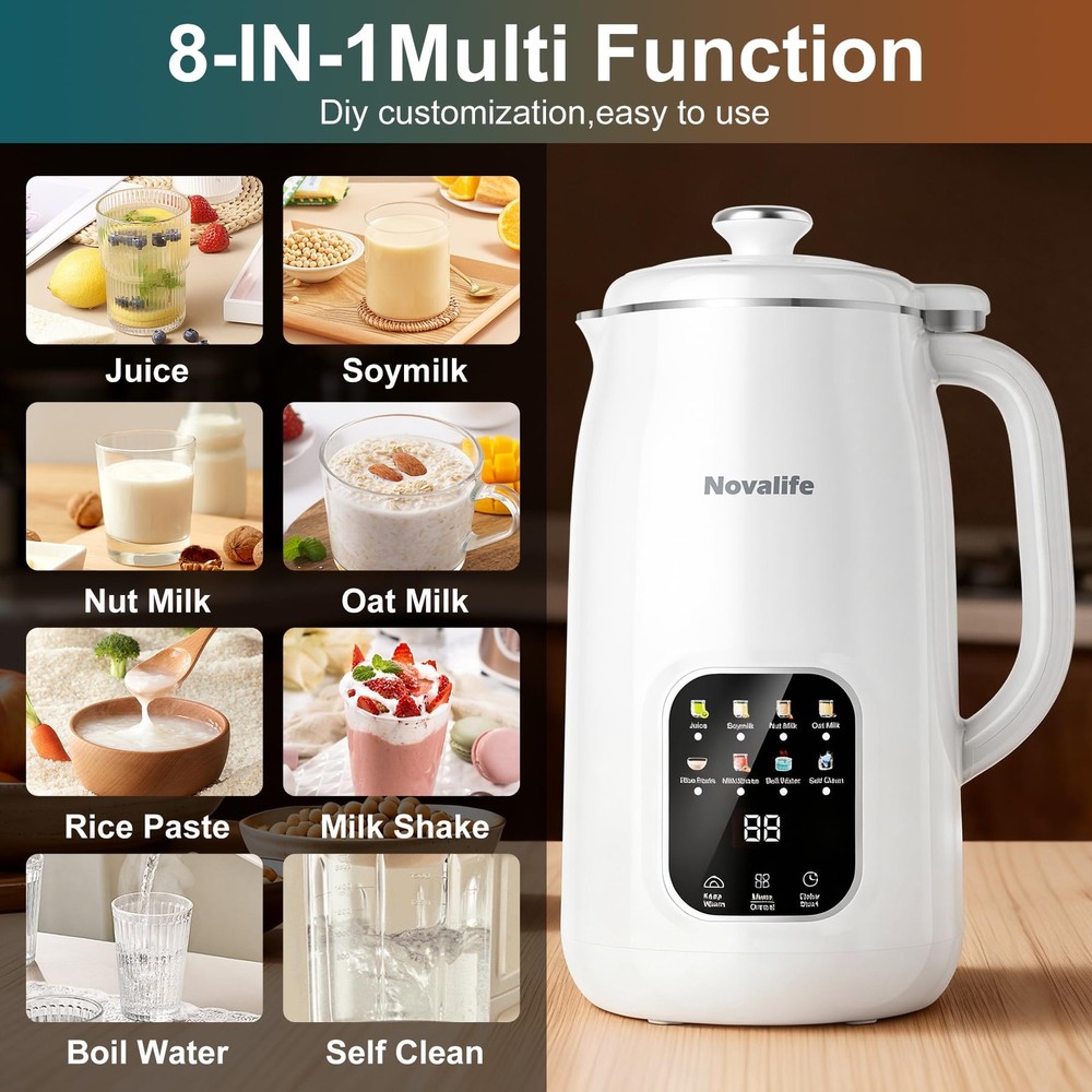 8 in 1 Nut Milk Maker Machine, 40oz Automatic Soy Extra Large, White