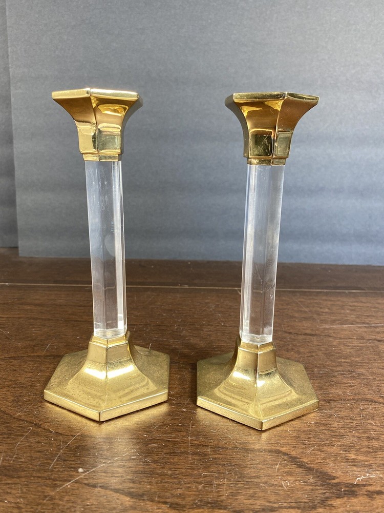 Fine Crystal & Brass Candle stick Holder Set