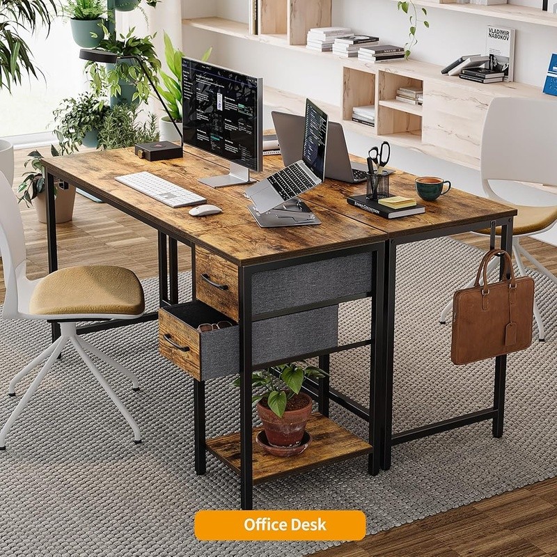 Reversible Computer Desk W/ Ample Storage Drawers & Shelf Modern Design New