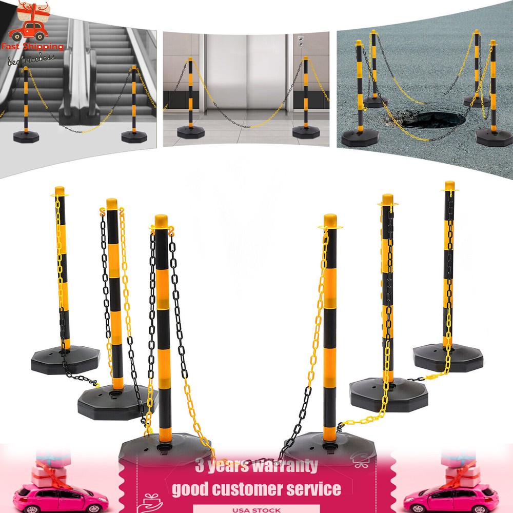 6 Pack Traffic Cones Adjustable Delineator Post Portable Parking Pole W/ Chains