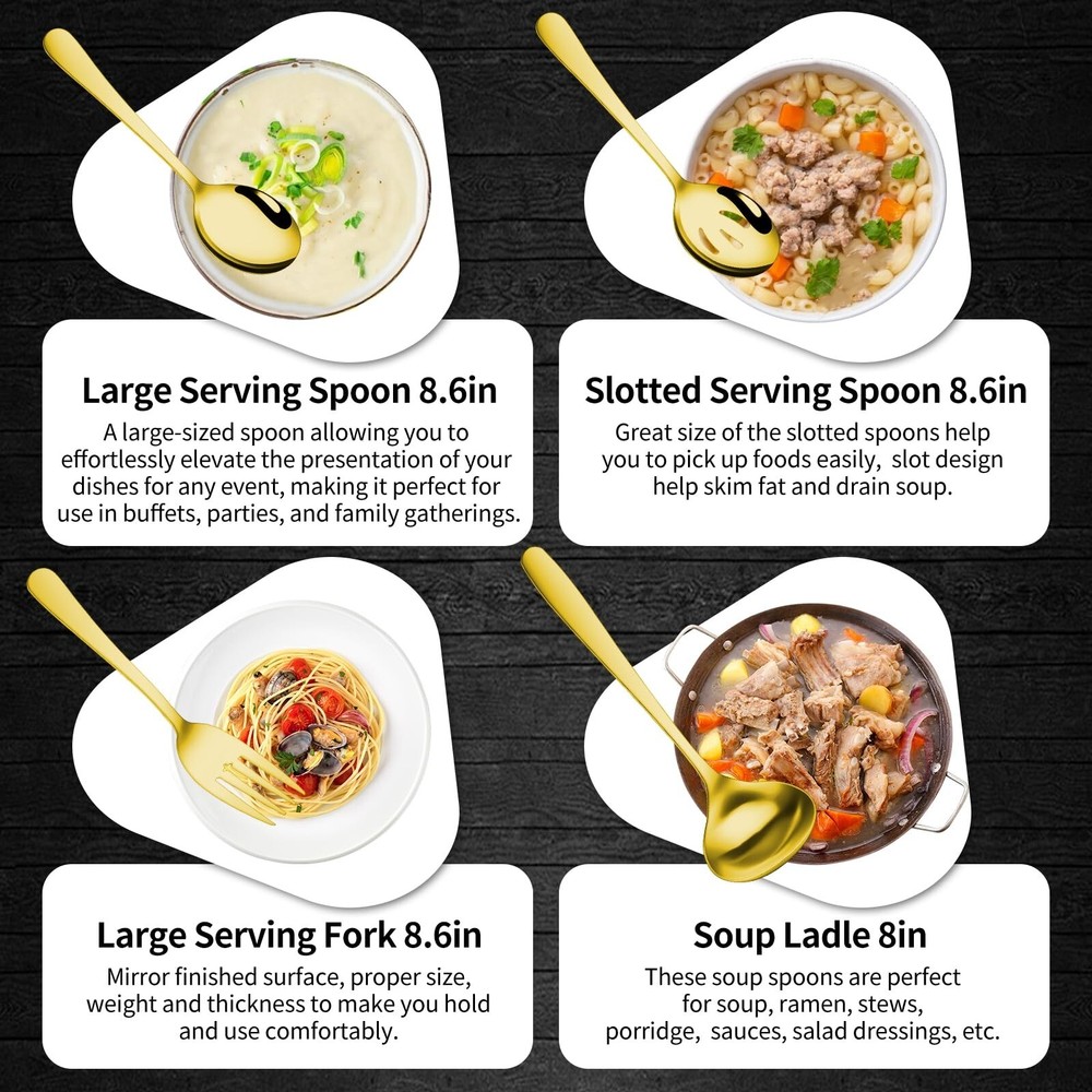 Gold 12 Pieces Serving Utensils Include Large Serving Spoons,Slotted Serving ...