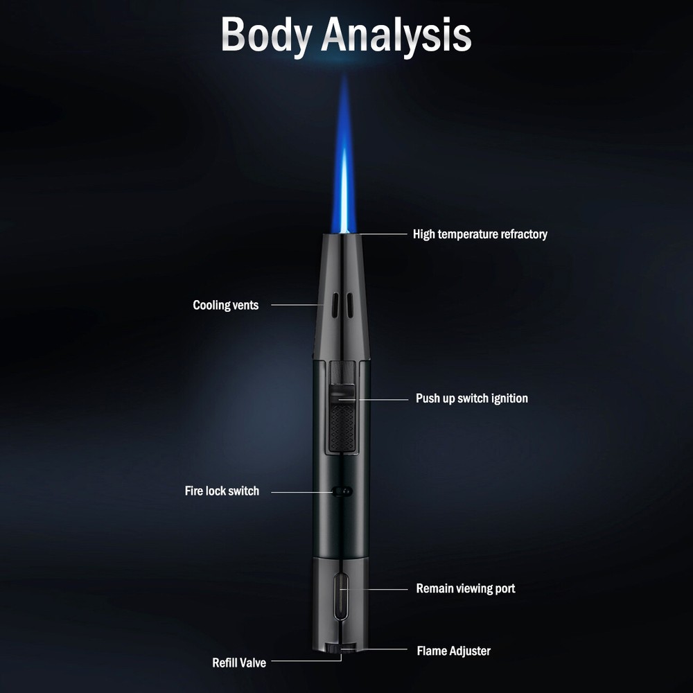 Torch Lighter Refillable Butane Lighter Windproof Jet Flame Lighter Visible BBQ