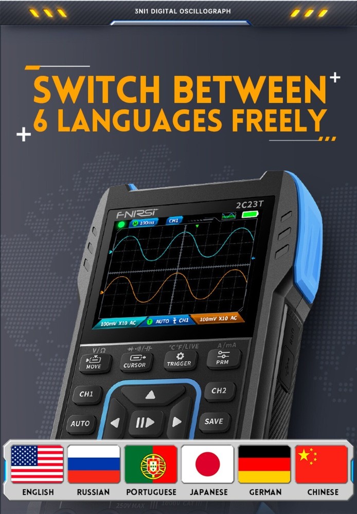 FNIRSI 2C23T Handheld Oscilloscope Digital Multimeter Function Signal Generator