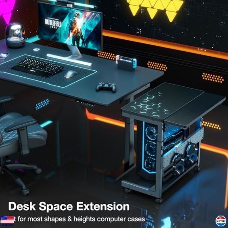 Height-Adjustable 2-Tier Computer Tower Stand with Rolling Wheels & Mouse Pad