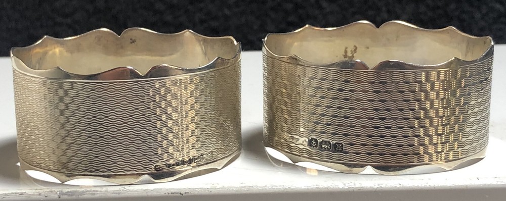 Antique Sterling Silver Engine Turned Pattern Napkin Ring Pair