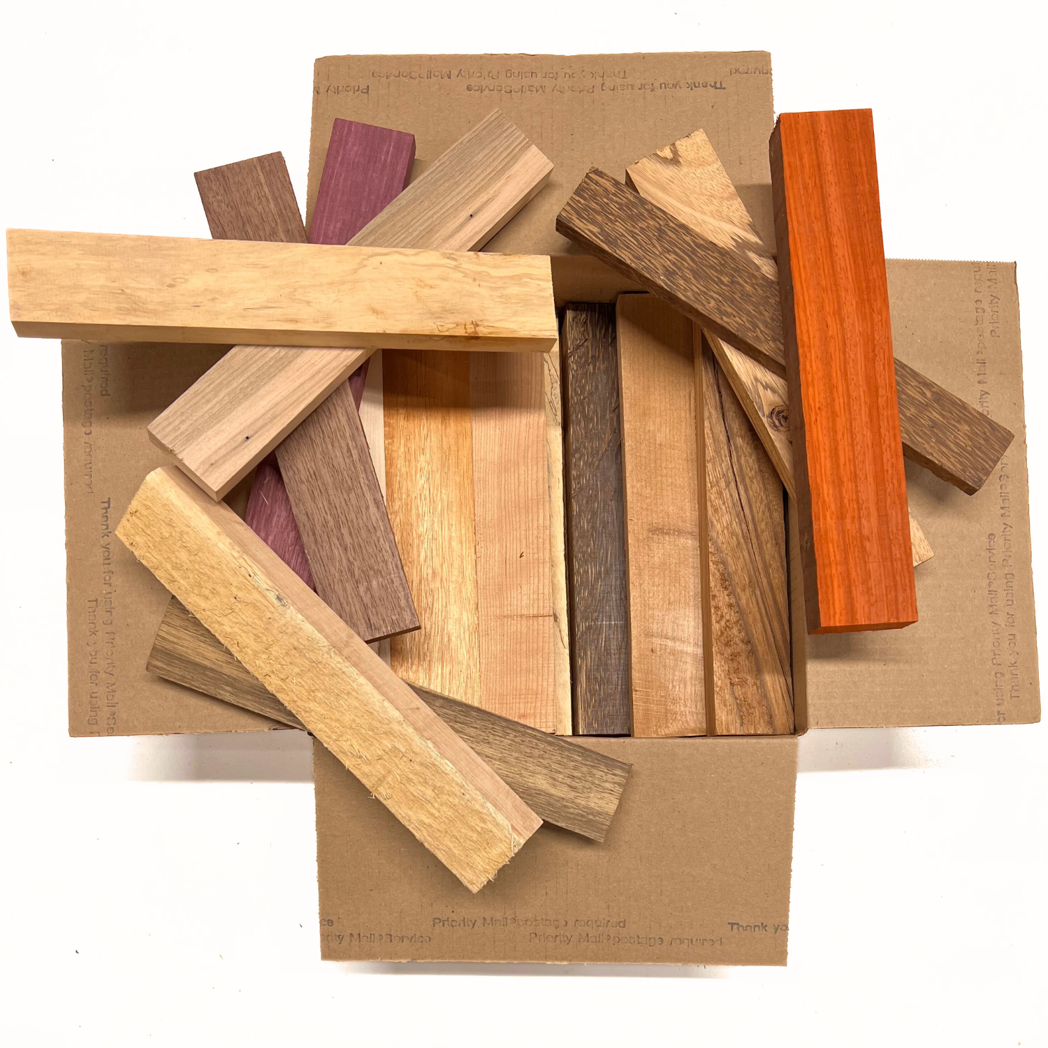 Box of Mixed Domestic & Exotics Wood Scrap Craft Carving Short Lumber Cut Boards