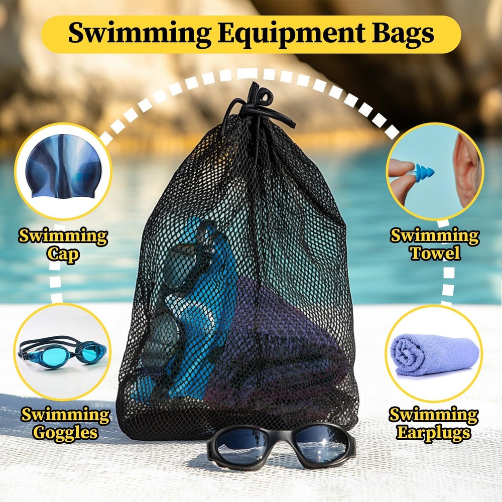 MAQIHAN Mesh Drawstring Bag, Black NO,