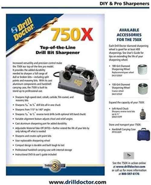 Adjustable Angle Electric Drill Bit Sharpener - 3/32-3/4" Full-Size, Certified