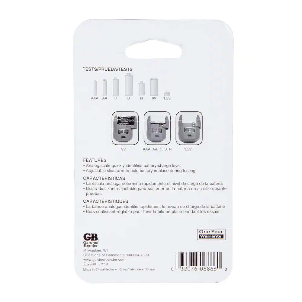 D, C, AAA, AA 9-Volt Battery Tester