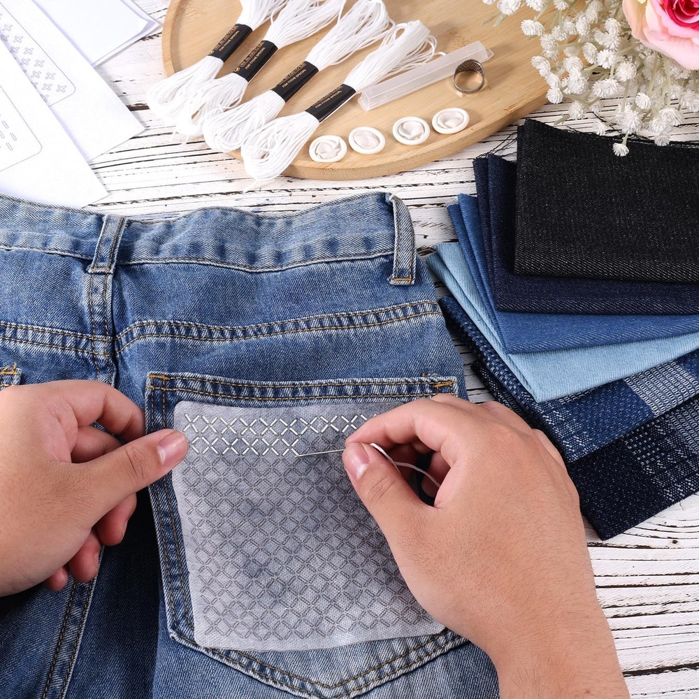 Sashiko Kit, Soluble Stencil Thread and Needles Colourful