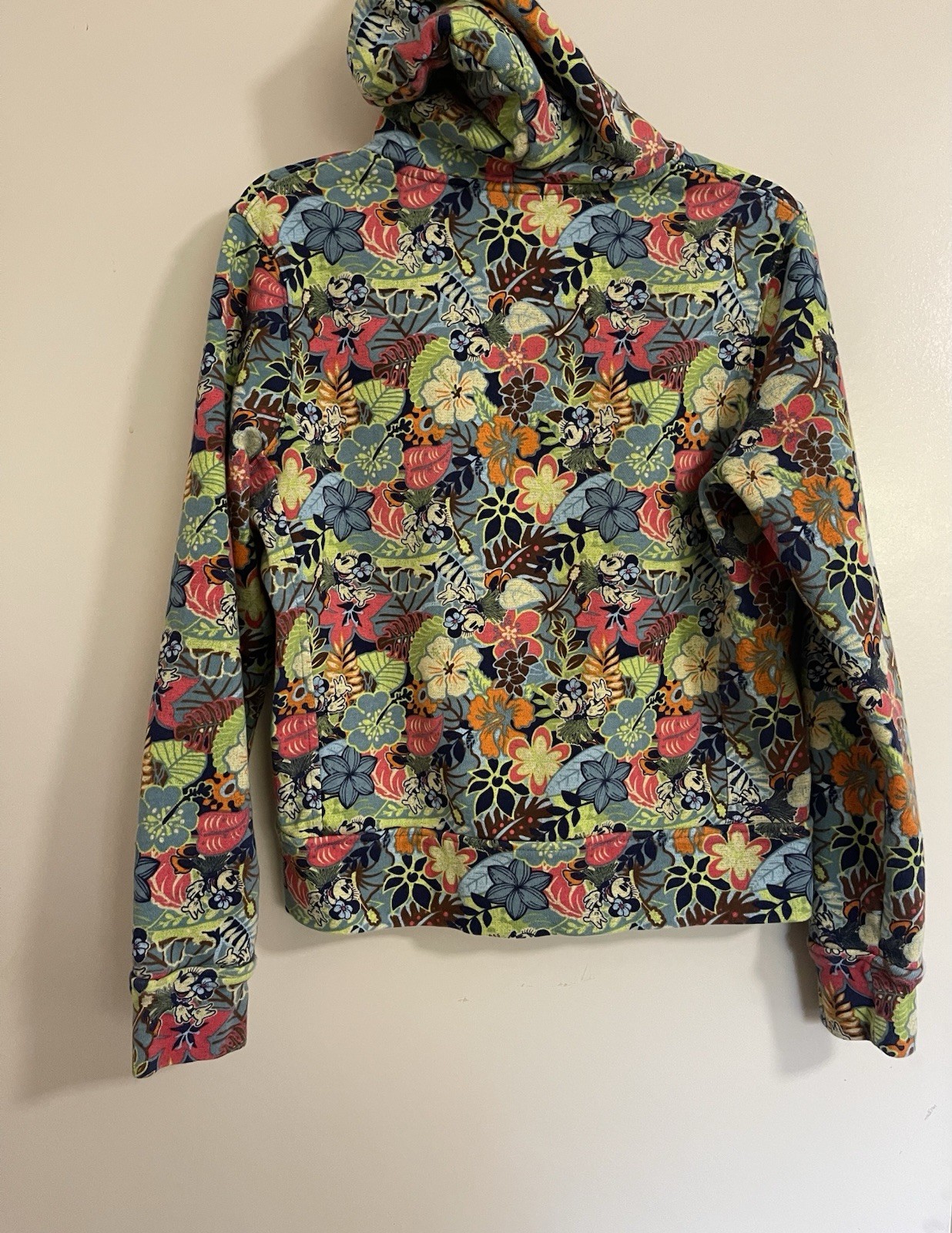 Disney Resort Mini Mouse Floral Women’s Jacket Full Zip Drawstring Hood Sz L