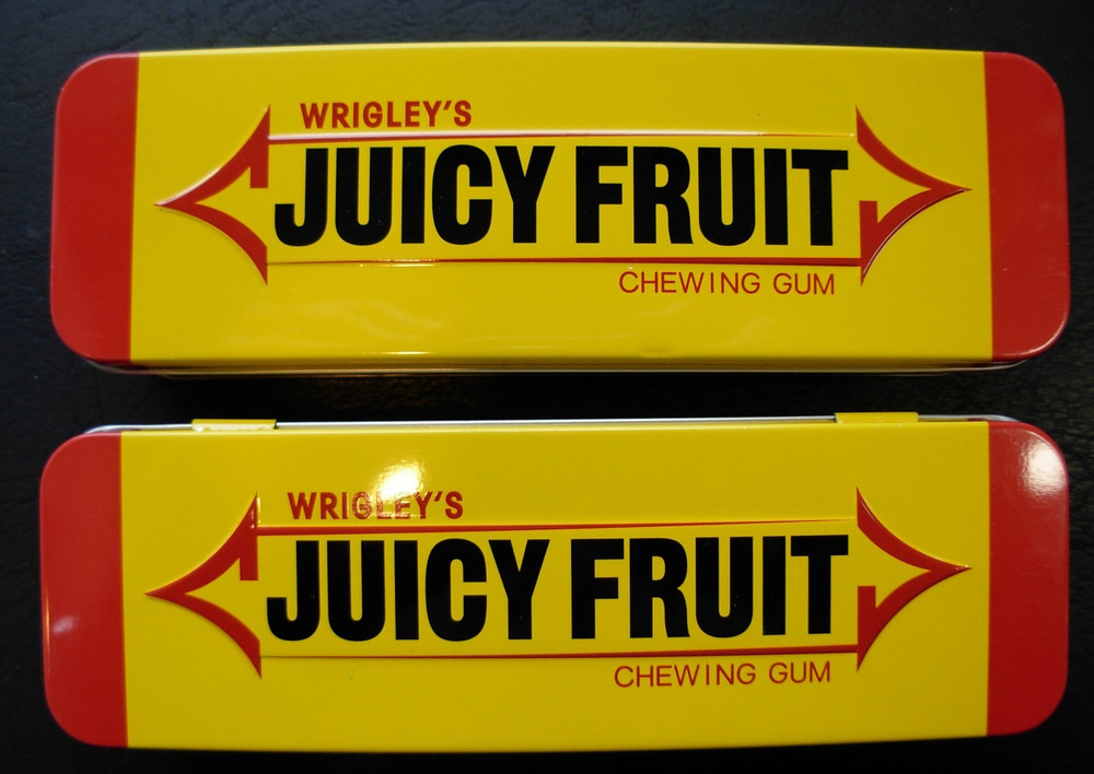 Two Wrigley's  Juicy Fruit Tin Containers