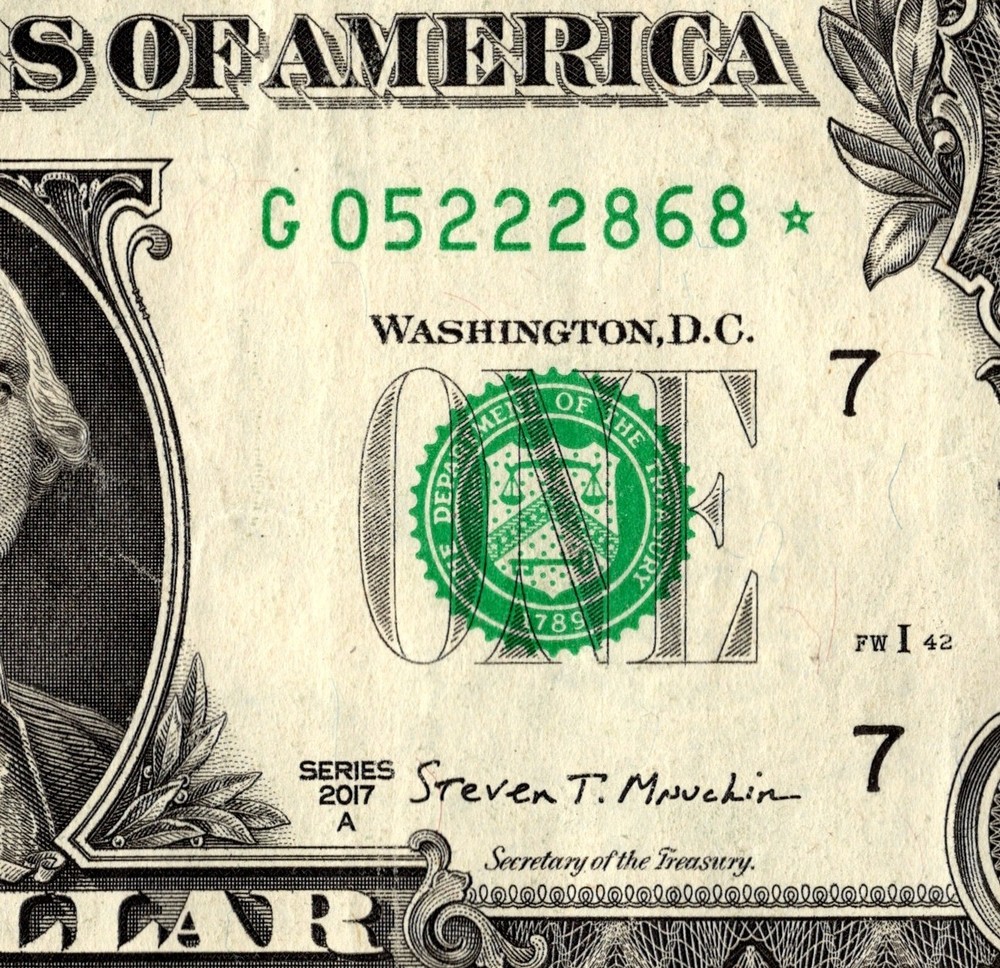 2017 G Star Note FANCY SERIAL NUMBER ONE DOLLAR Regular Run