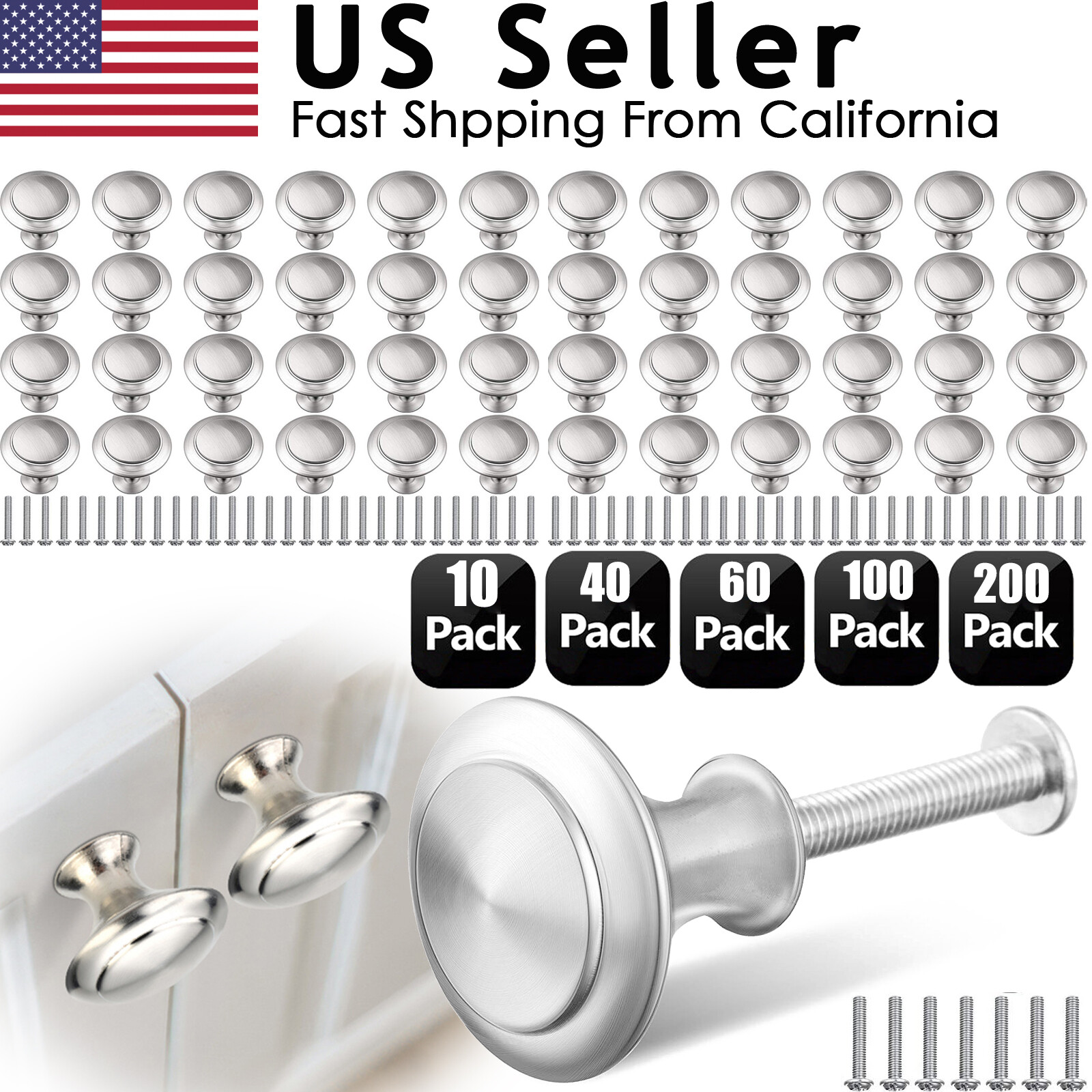 Lot Stainless Steel Door Knobs Cabinet Handles Cupboard Drawer Kitchen Pulls