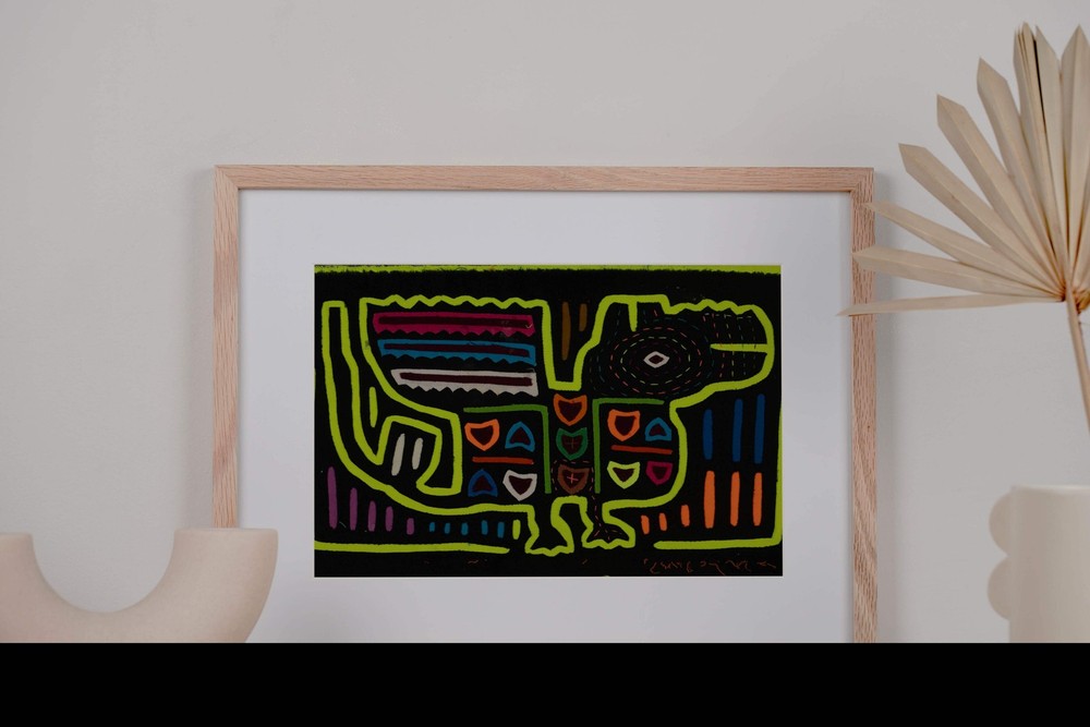 Black And Chartruce Jungle Critter Mola