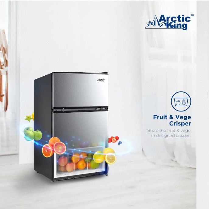 3.2 Cu ft Two Door Mini Fridge with Freezer, Stainless Steel, Energy Efficient