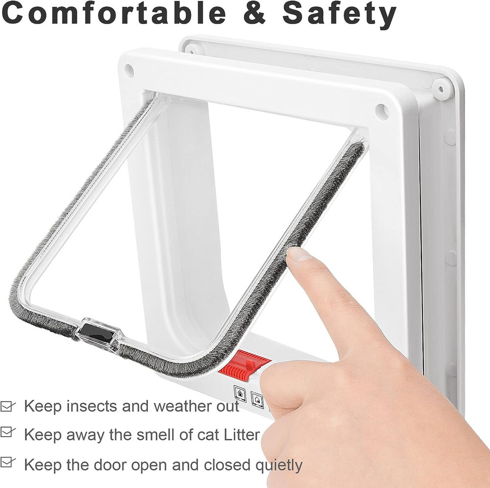 Thin Cat Door 4-Way Lock Weatherproof Flap for Window Wall Medium