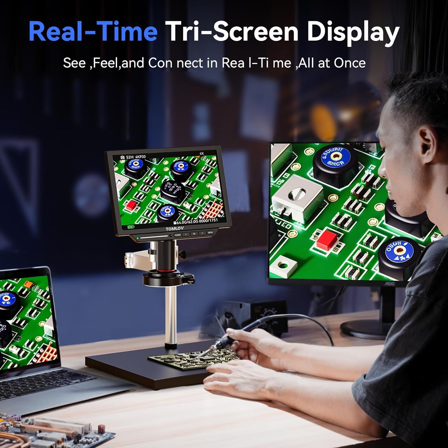 TOMLOV TM4K Max Digital Microscope 2000x 52MP 4K Video LCD Microscope for Adults